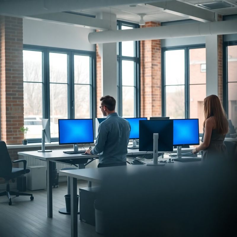 Klein professioneel team aan sta-bureaus in een modern Nederlands kantoor met grote ramen